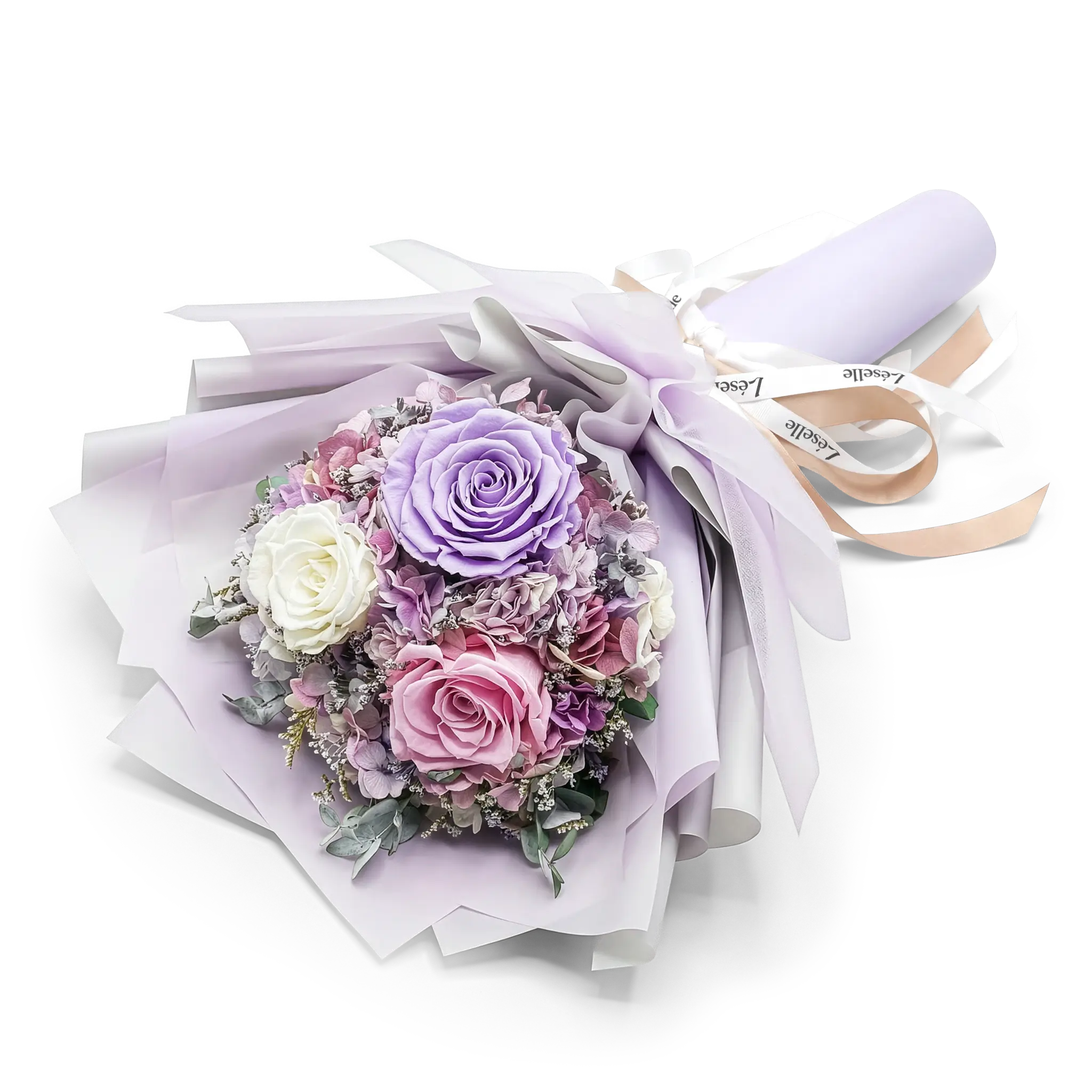 淡雅柔紫永生玫瑰花束