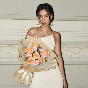 Fresh Flower Bouquet - Pale Pink Carnations & Champagne Roses