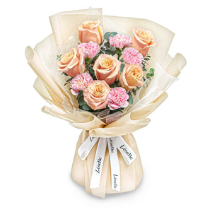 Fresh Flower Bouquet - Pale Pink Carnations & Champagne Roses