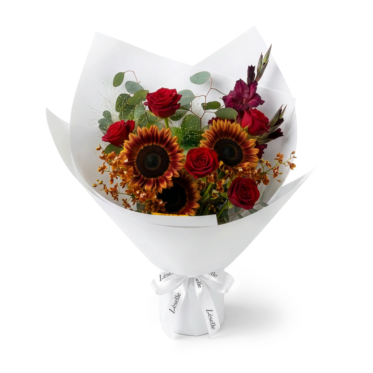 Amber Twilight Vintage Sunflower & Red Rose Bouquet