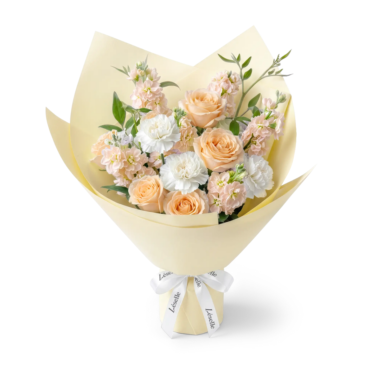 Radiant Apricot Rose & White Carnation Bouquet