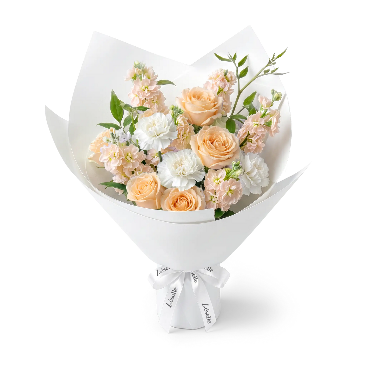 Radiant Apricot Rose & White Carnation Bouquet
