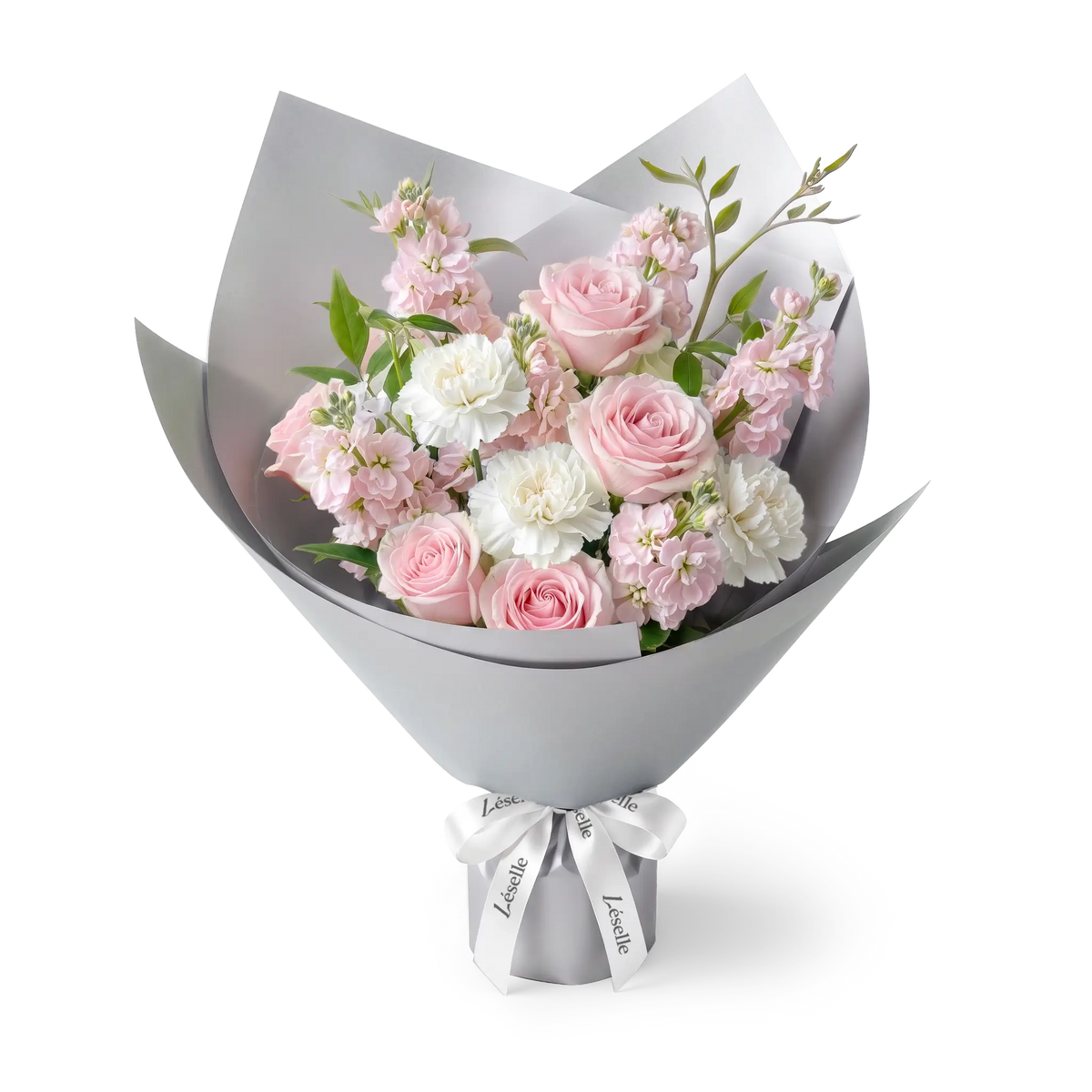 Sweet Pink Rose & White Carnation Bouquet