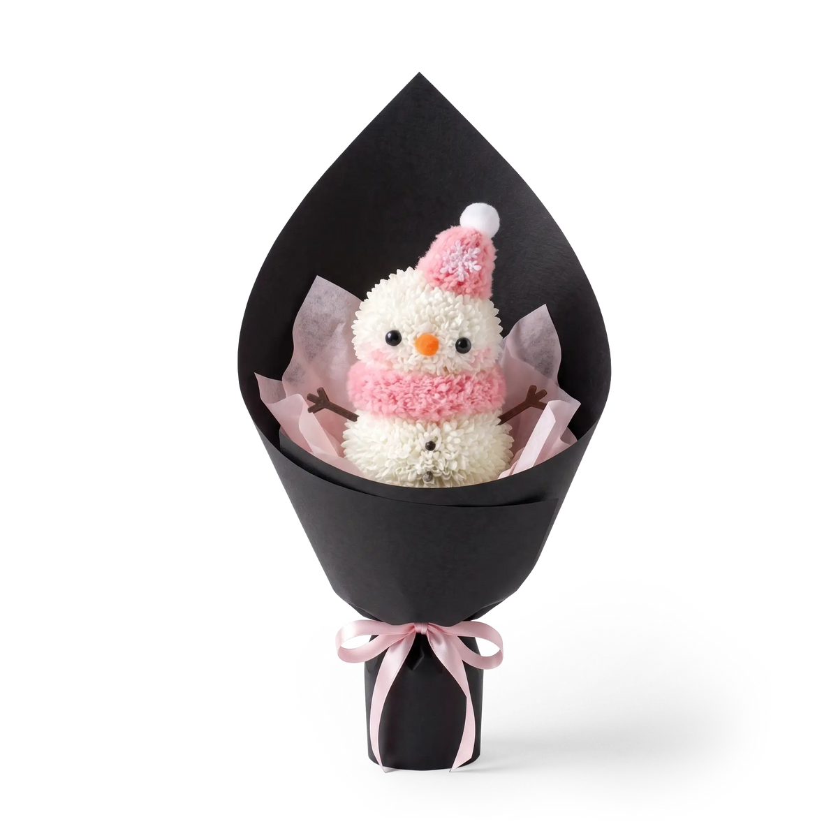 Blush Pink Winter Snowman Pompon Bouquet