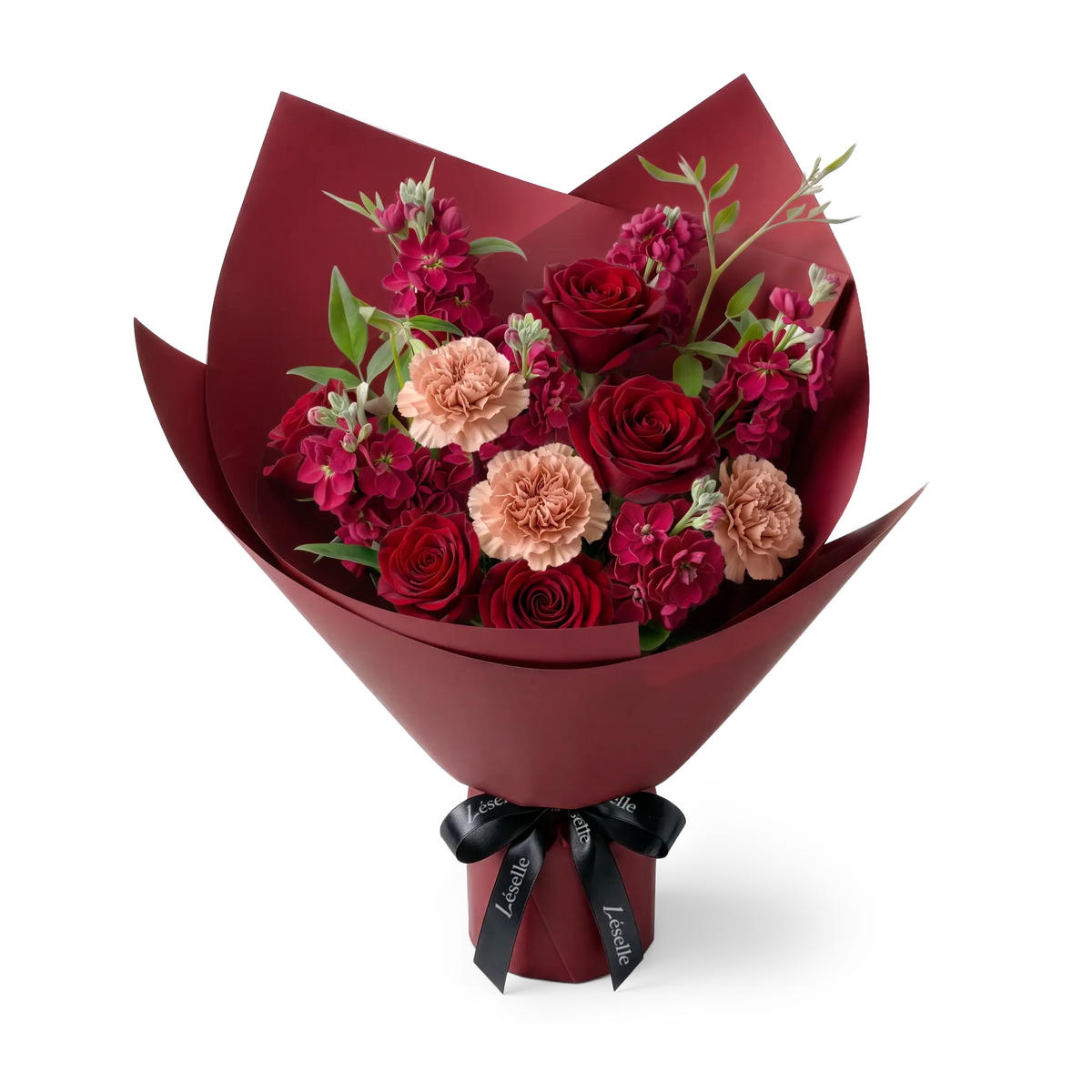 Crimson Rose & Soft Peach Carnation Bouquet