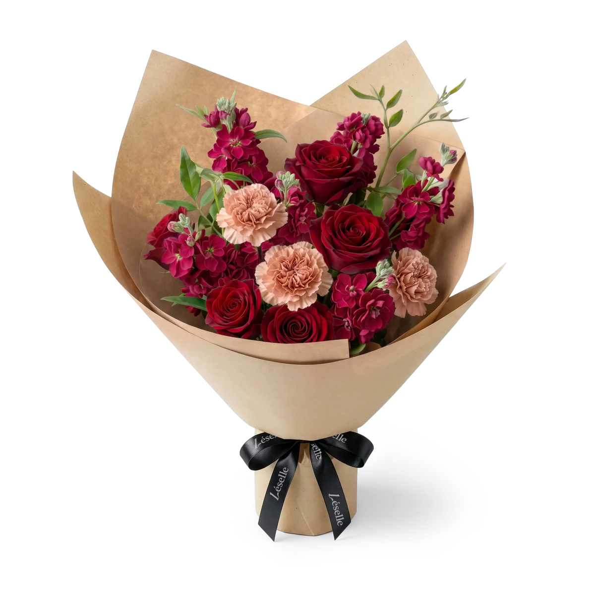 Crimson Rose & Soft Peach Carnation Bouquet