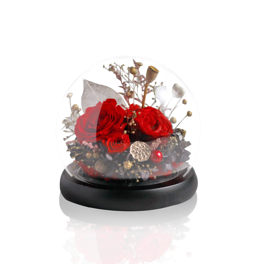 Preserved Rose Glass Ball - Classic Red