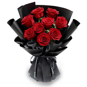 Fresh Flower Bouquet - Classic Red Roses (Black Wrapper) - 9/11 Roses