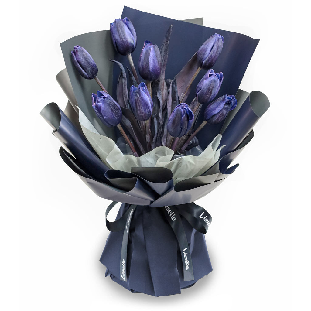 Fresh Flower Bouquet - Navy Blue Tulips