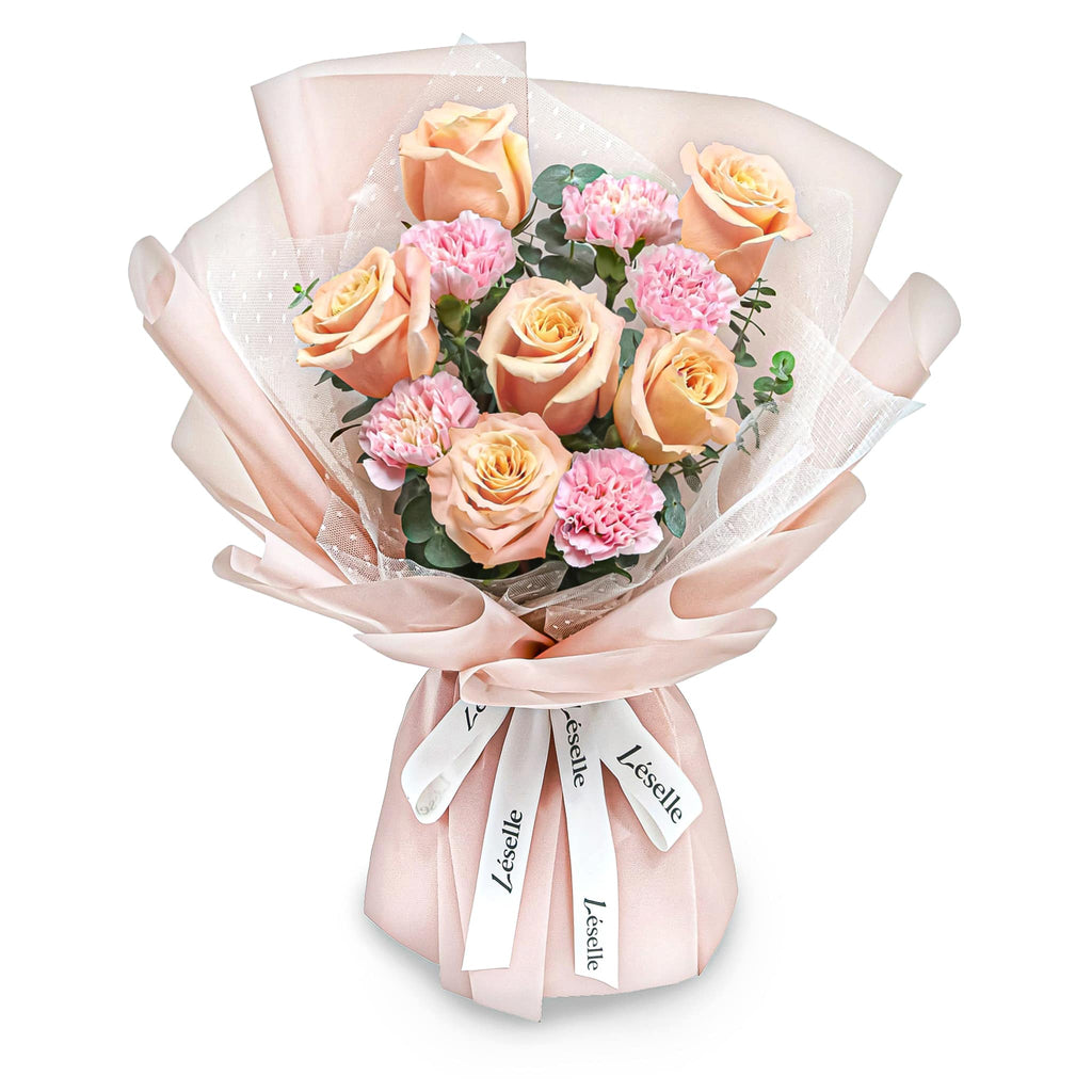 Fresh Flower Bouquet - Pale Pink Carnations & Champagne Roses