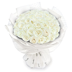 Fresh Flower Bouquet - Vanilla White Roses - 33/50/99 Roses