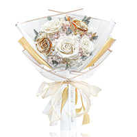 Preserved Flower Bouquet - White & Gold Roses