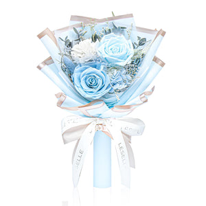 Mini Preserved Rose Bouquet - Baby Blue & White