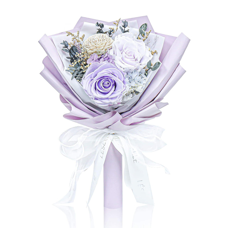 Mini Preserved Rose Bouquet - Lilac & White