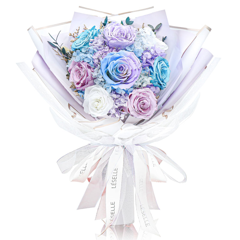 Preserved Flower Bouquet - Blue / Purple Two Toned Roses - L