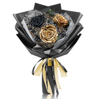 Preserved Flower Bouquet - Classic Black & Gold Roses