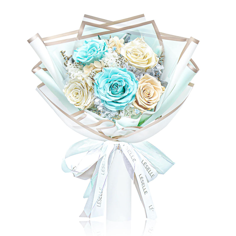 Preserved Flower Bouquet - Tiffany Blue & White Roses
