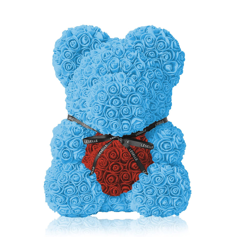 Handmade Rose Bear - Sky Blue